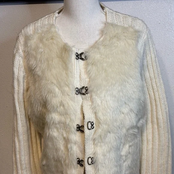 LOFT Cream Faux Fur Cardigan Sweater